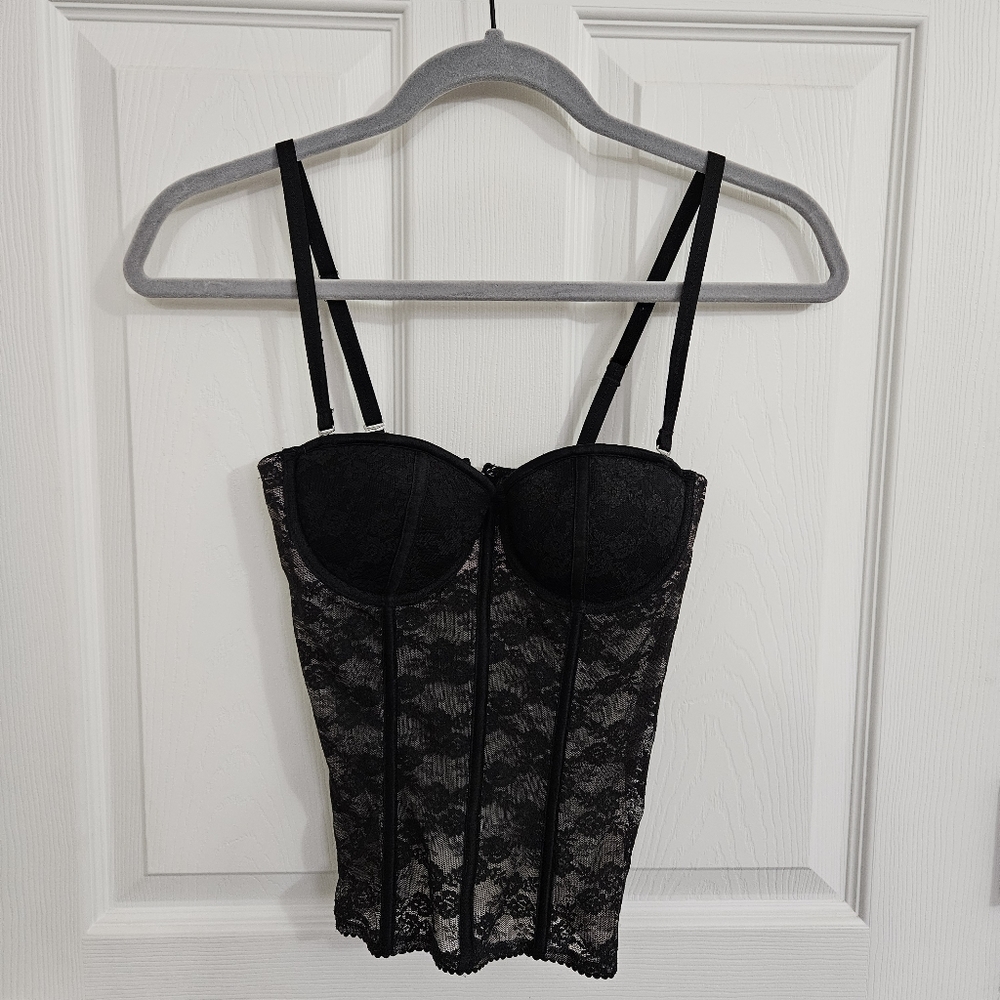 Victoria's Secret Black Lace Zip-up Corset Size 34B